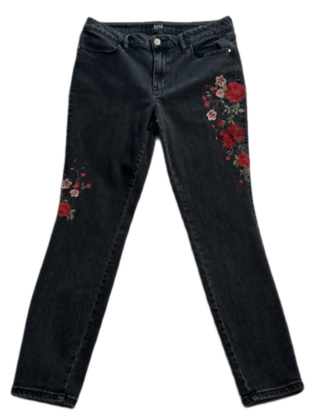 a.n.a Black Bootcut Jeans with Red Floral Embroidery